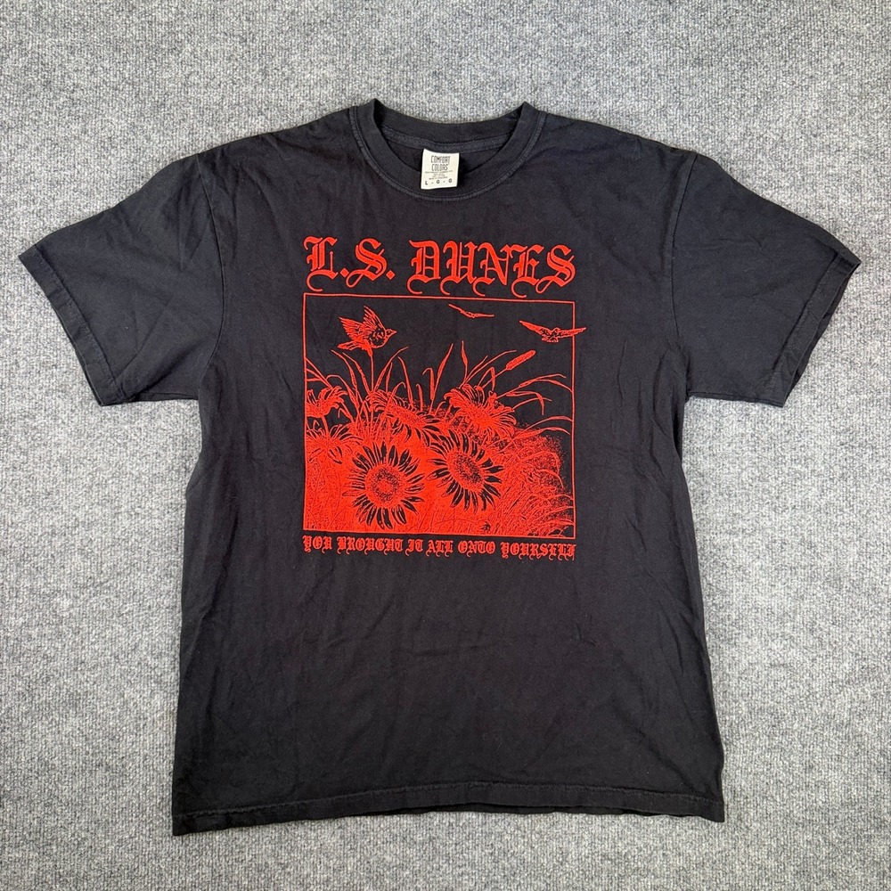 LS Dunes Band T-Shirt Mens Large Black Red Graphic Comfort Colors Short Sleeve